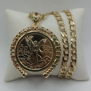 14k Gold plated Mexican coin Centenary with chain for men